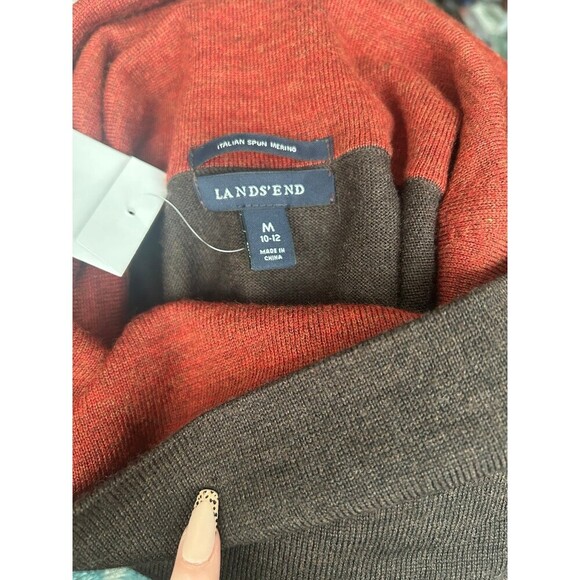 Land’s End Women’s Sweater Dress 100% Merino Wool Cowl Neck Size M Dark Brown - Picture 13 of 13